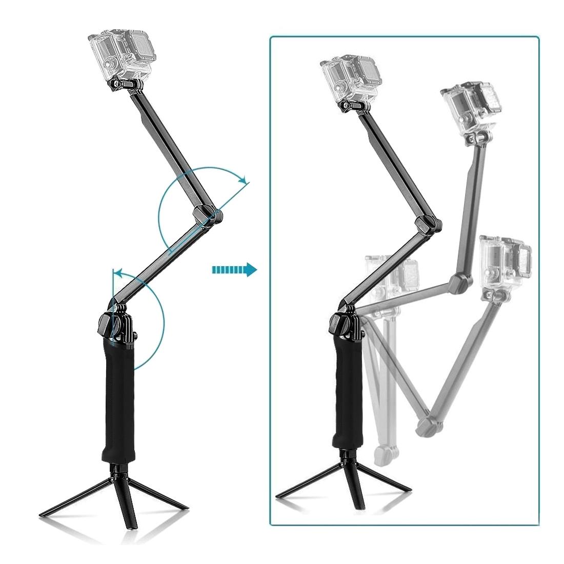 Foldable 3-way Tripod Selfie Stick for Action Cameras - 20-58cm Length