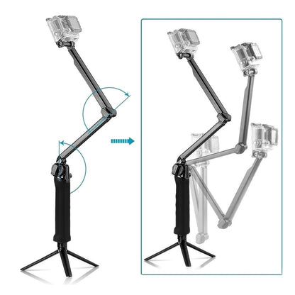 Foldable 3-way Tripod Selfie Stick for Action Cameras - 20-58cm Length
