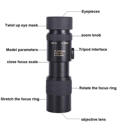 High Definition Monocular Telescope With Photo Holder & Tripod - 10-300X40