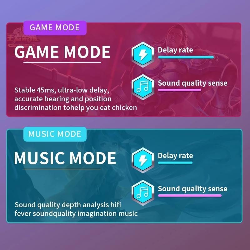 Low Latency Wireless Bluetooth Game Earphones with Colourful Lights - Non-Digital Display