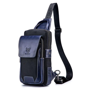 Blue Black Leather Men Chest Bag Casual Shoulder Bag - Factory Direct Shop