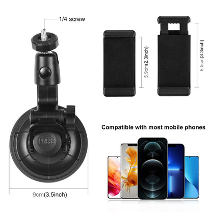 Universal Car Phone Mount with Suction Cup and Tripod Adapter
