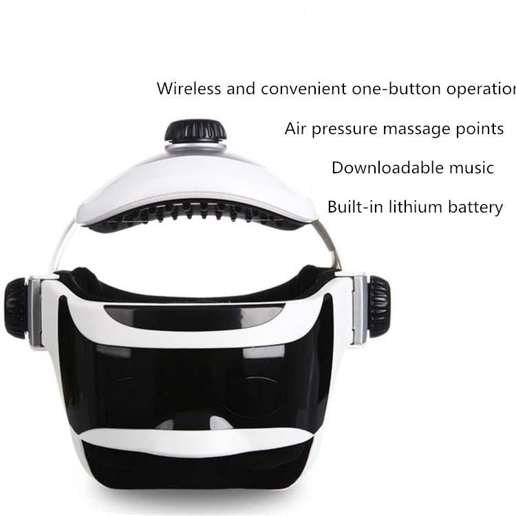 Black and white helmet with massage points and music player features on a white background