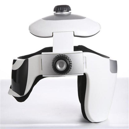 White and black camera with a lens on a white background