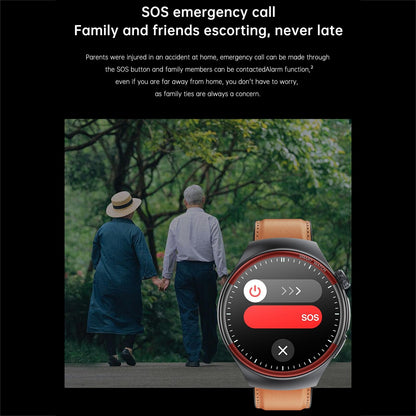 Smart Round Screen Watch With Bt Call And Health Tracking - Leather - Stainless Steel Black