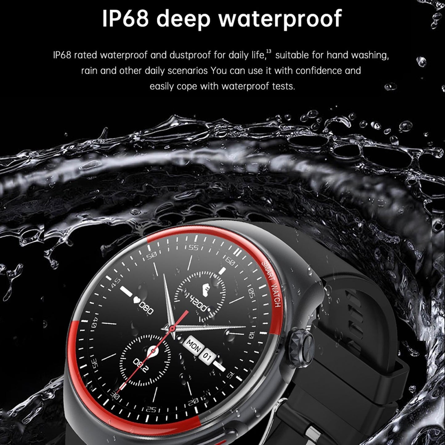 Smart Round Screen Watch With Bt Call And Health Tracking - Leather - Stainless Steel Black