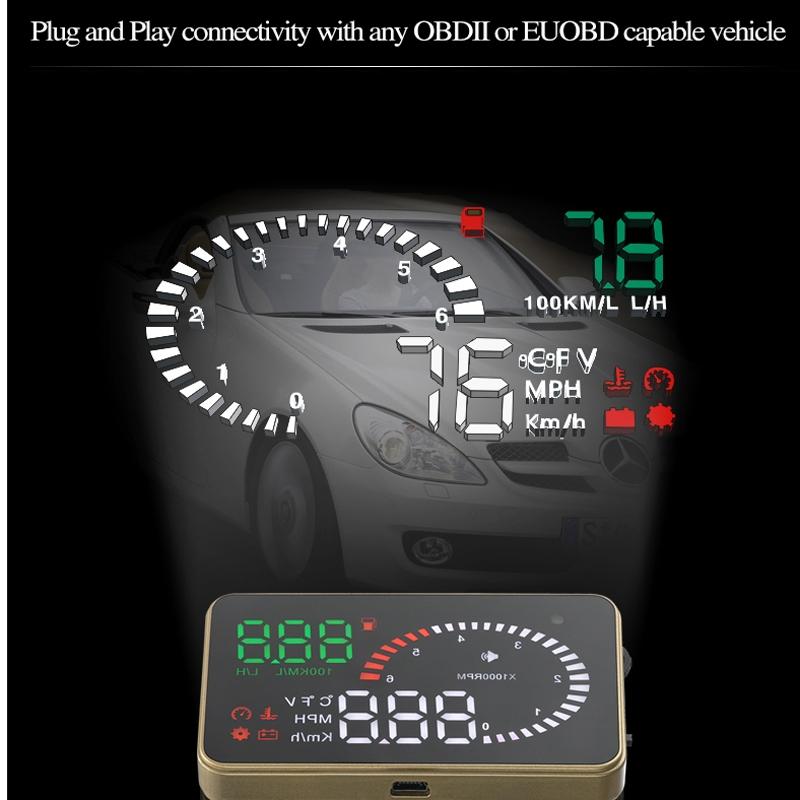 3.5 Inch Car Obdii / Euobd Hud Vehicle Mounted Head Up Display Speed Water Temp Alarm Fuel Battery