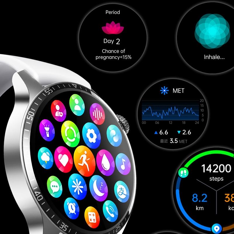 1.35 Inch Smart Watch Bluetooth Calls Health Monitoring 150+ Sports Black - Silver Milan