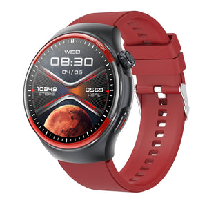 Smart Round Screen Watch With Bt Call And Health Tracking - Leather - Silicone Red