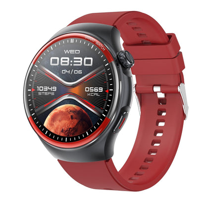 Smart Round Screen Watch With Bt Call And Health Tracking - Leather - Silicone Red