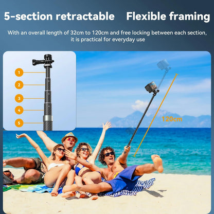 Carbon Fiber Selfie Stick for Action Cameras - 1 / 4 Screw