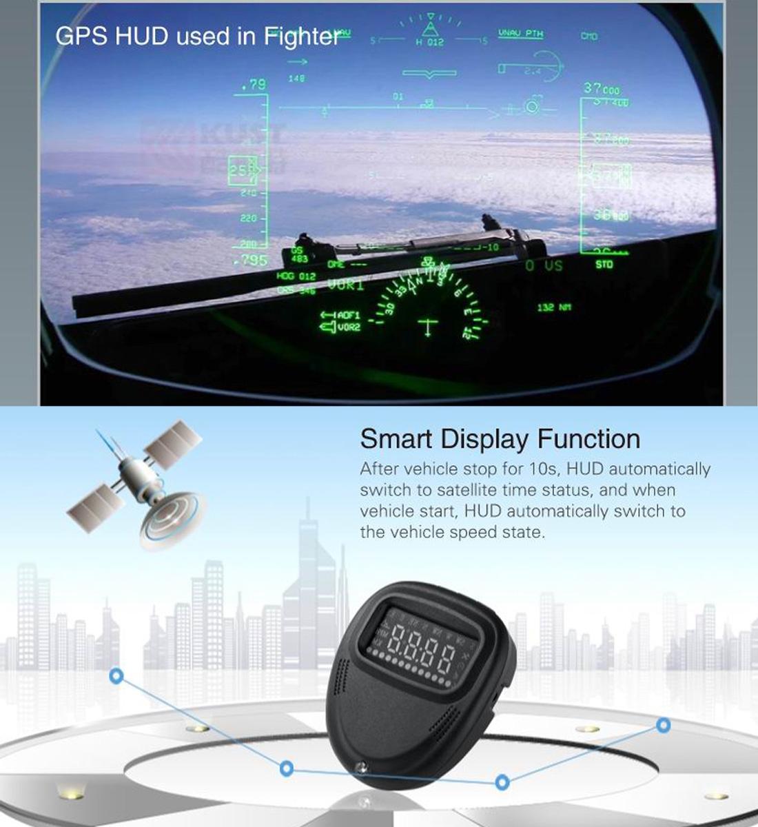 2.0 Inch Car Gps Hud Head Up Display Speed Altitude & Alarm Auto Sleep Satellite Signal