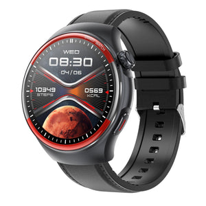 Smart Round Screen Watch With Bt Call And Health Tracking - Leather - Leather Black