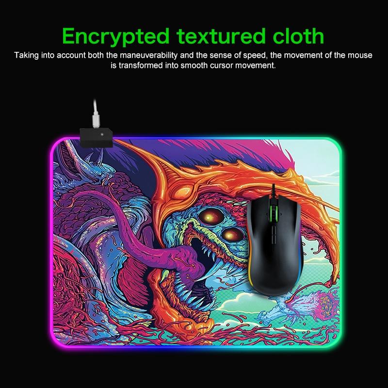 90 X 30Cm Illuminated Mouse Pad With Computer Monster Design