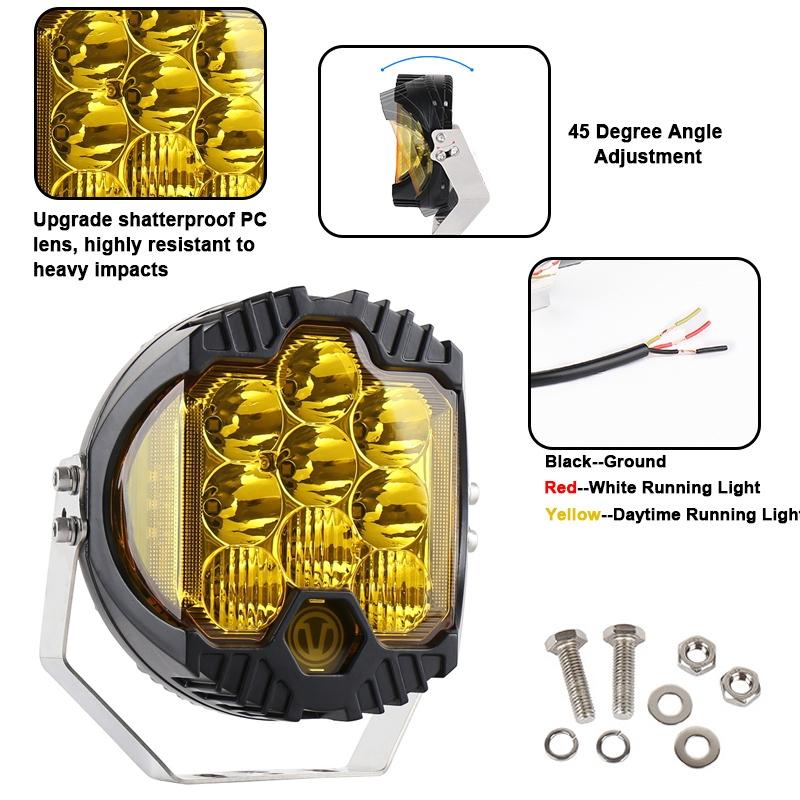 Car Led Light On Three Sides Headlight For Jeep Wrangler 7 Inch Dc12V