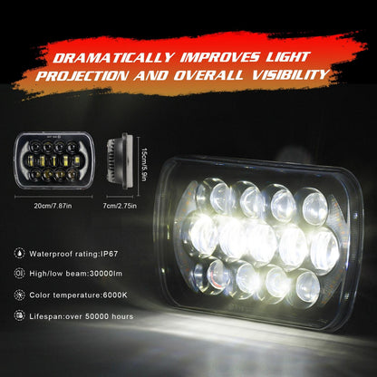 7 Inch 5X7 / 7X6 H4 Dc 9V - 30V 30000Lm 300W 8Leds Car Square Shape Led Headlight Lamps For Jeep Wrangler