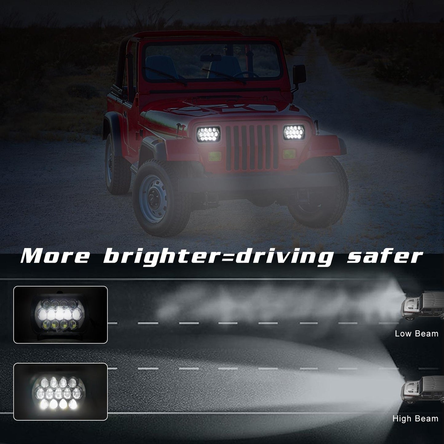 7 Inch 5X7 / 7X6 H4 Dc 9V - 30V 30000Lm 300W 8Leds Car Square Shape Led Headlight Lamps For Jeep Wrangler