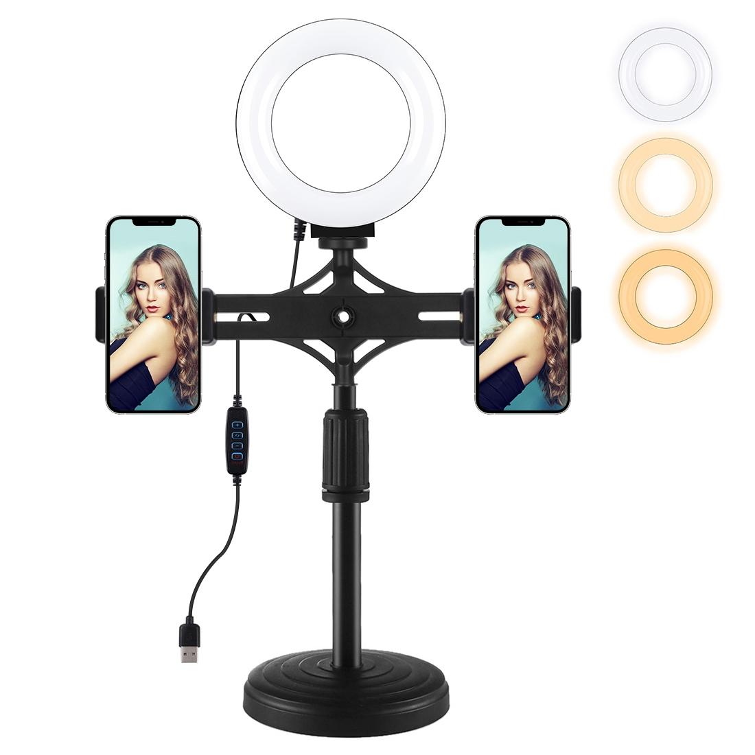 Horizontal Dual Phone Brackets Desktop Ring Light Kit - 4.7 Inch