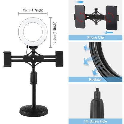 Horizontal Dual Phone Brackets Desktop Ring Light Kit - 4.7 Inch