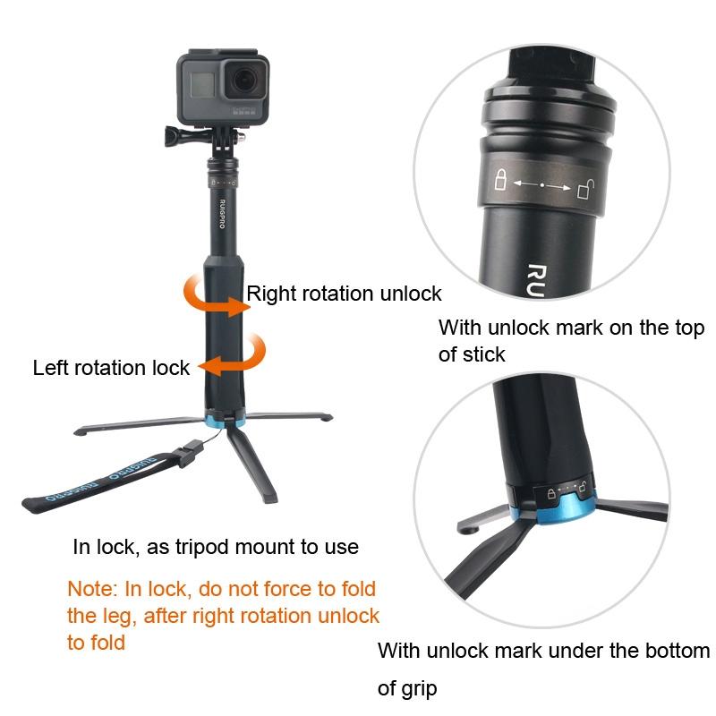 Foldable Tripod Selfie Stick for Action Cameras - 23.5-81cm Length