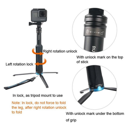 Foldable Tripod Selfie Stick for Action Cameras - 23.5-81cm Length