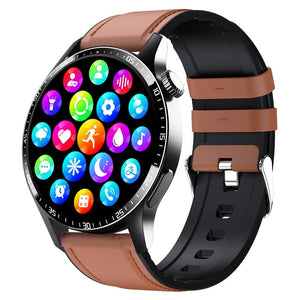 1.35 Inch Smart Watch Bluetooth Calls Health Monitoring 150+ Sports Black - Black Brown Leather