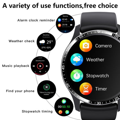 1.35 Inch Smart Watch Bluetooth Calls Health Monitoring 150+ Sports Black - Black Brown Leather