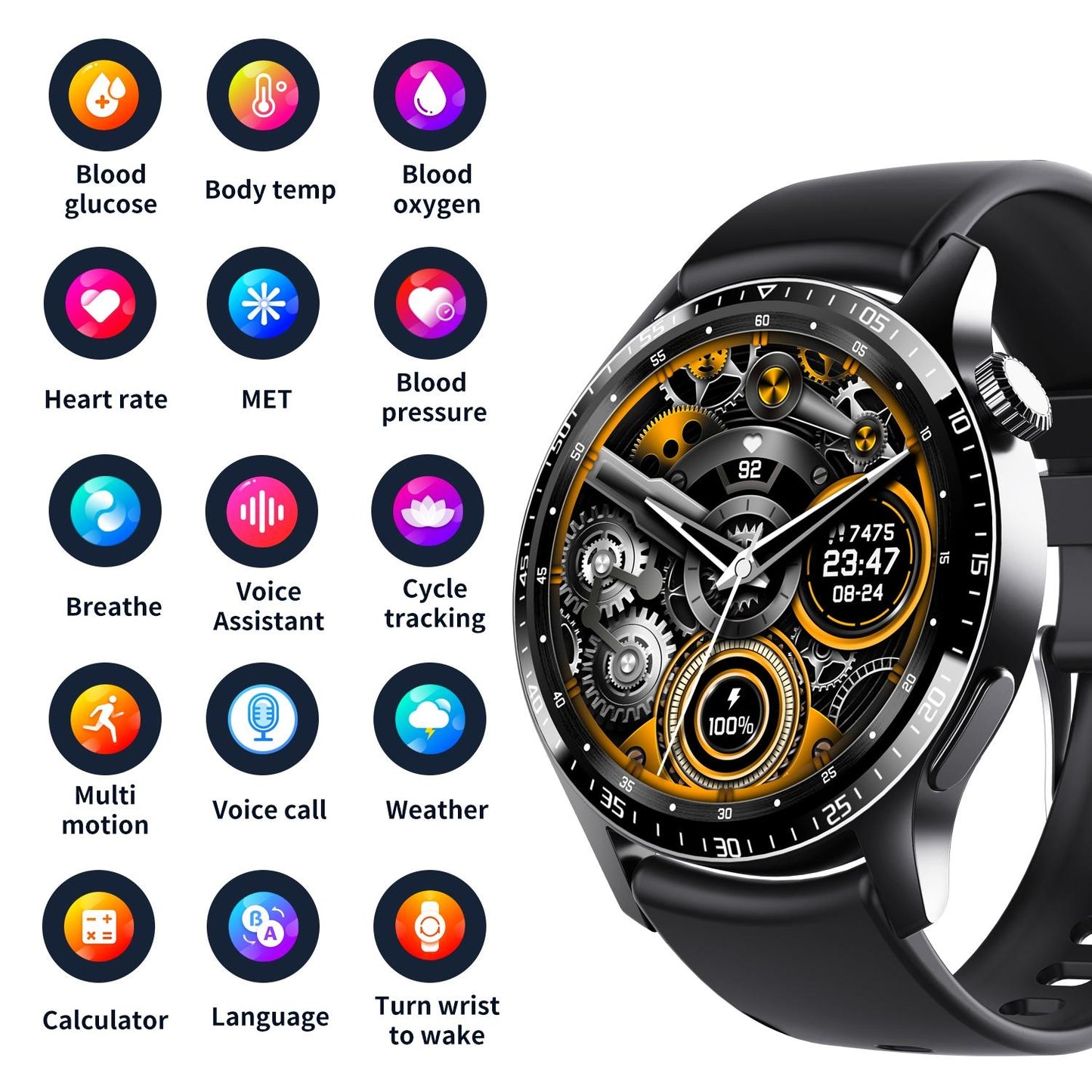 1.35 Inch Smart Watch Bluetooth Calls Health Monitoring 150+ Sports Black - Black Brown Leather