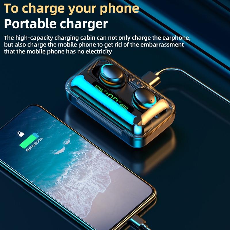 Bluetooth Earphone with Noise Reduction & Led Display - Black - Ip6D1057 Led Light Black