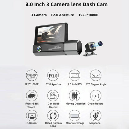 1080p Hd Multi-language Driving Recorder with 3 Lenses