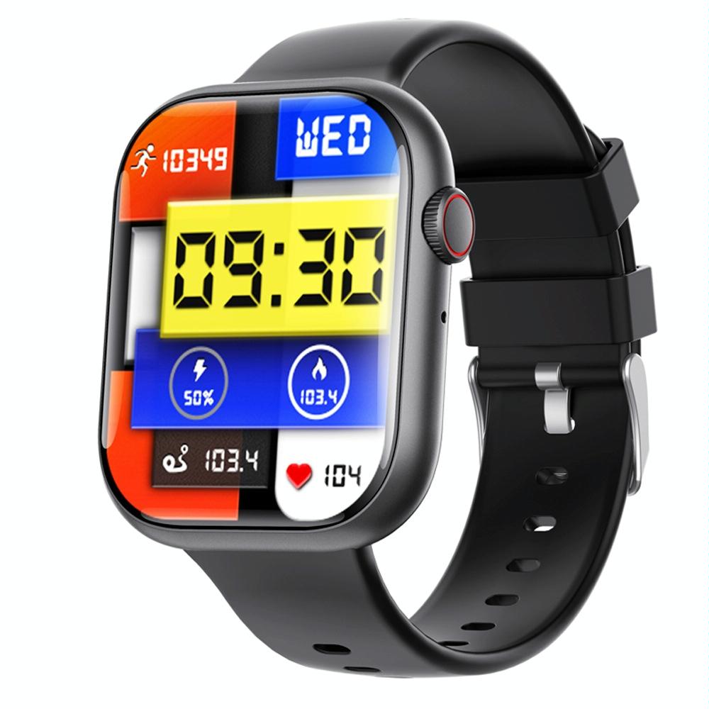 2.1 Inch Screen Smart Watch With Blood Sugar / Blood Oxygen Monitoring / Sos Alarm / 100+ Sports Modes - Black 3-Bead Steel - Black Bamboo