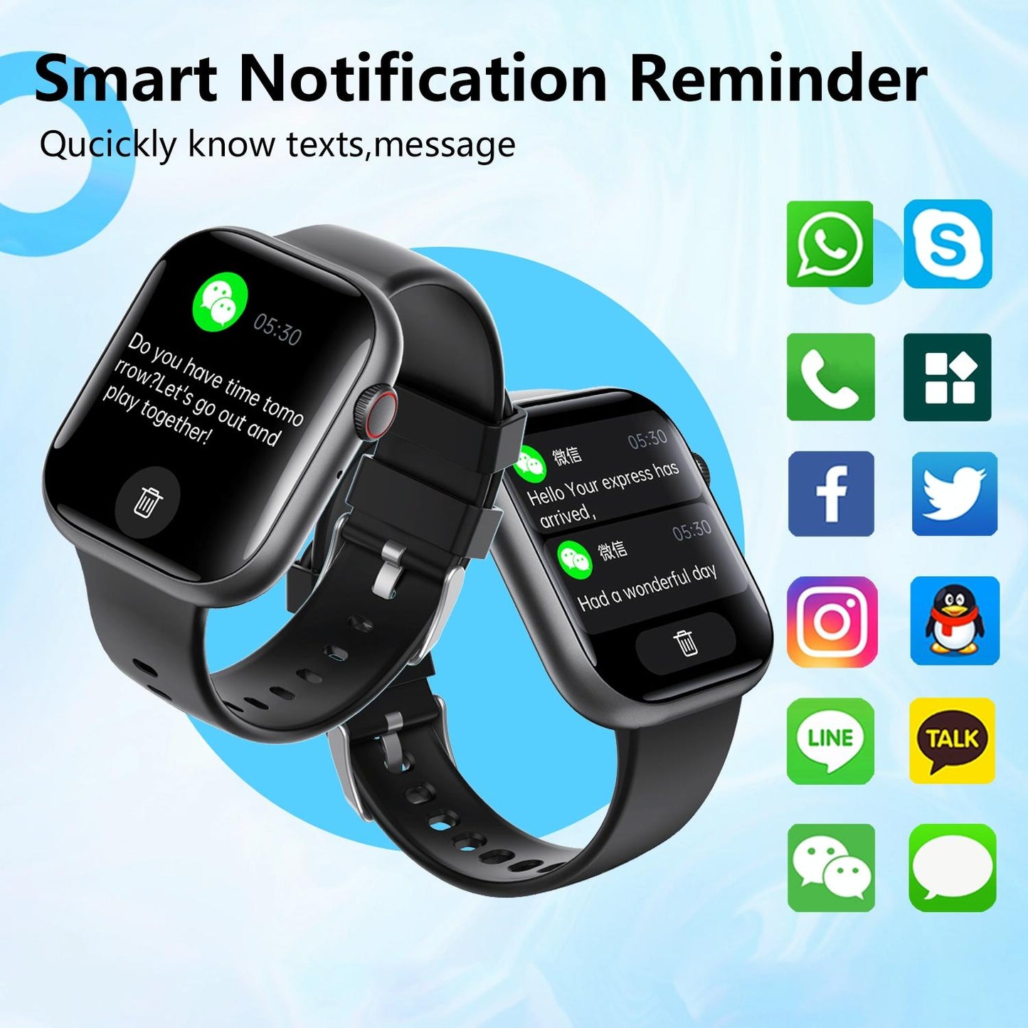 2.1 Inch Screen Smart Watch With Blood Sugar / Blood Oxygen Monitoring / Sos Alarm / 100+ Sports Modes - Black 3-Bead Steel - Black Bamboo