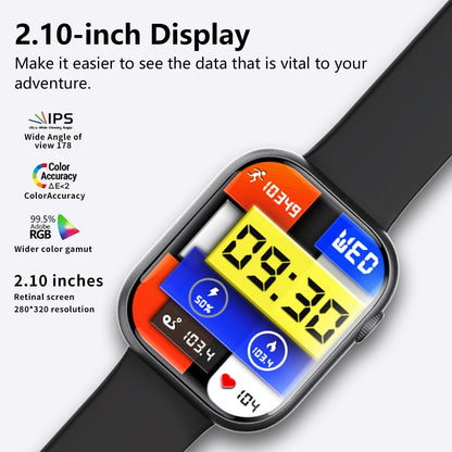 2.1 Inch Screen Smart Watch With Blood Sugar / Blood Oxygen Monitoring / Sos Alarm / 100+ Sports Modes - Black 3-Bead Steel - Black Bamboo