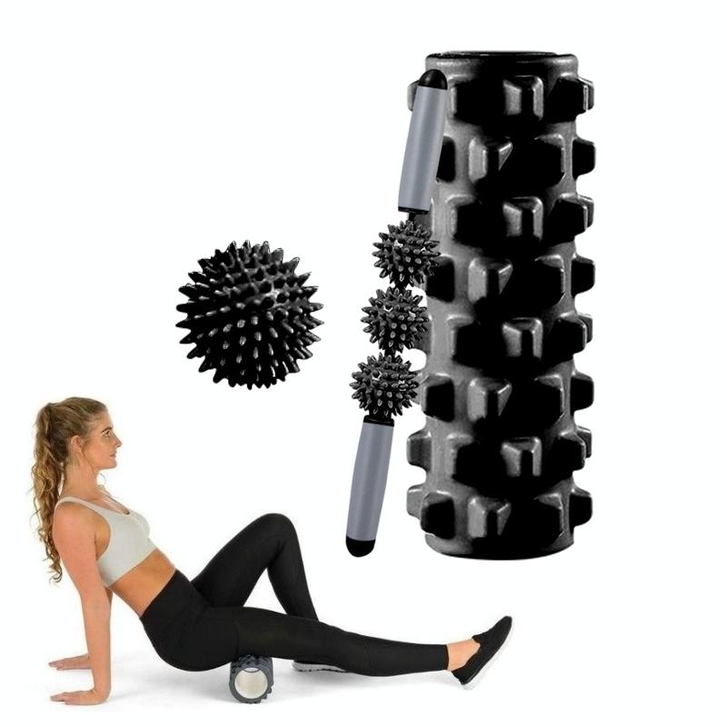 3 - In - 1 Eva Foam Roller Set For Muscle Relaxation 45Cm Black - Factory Direct Shop