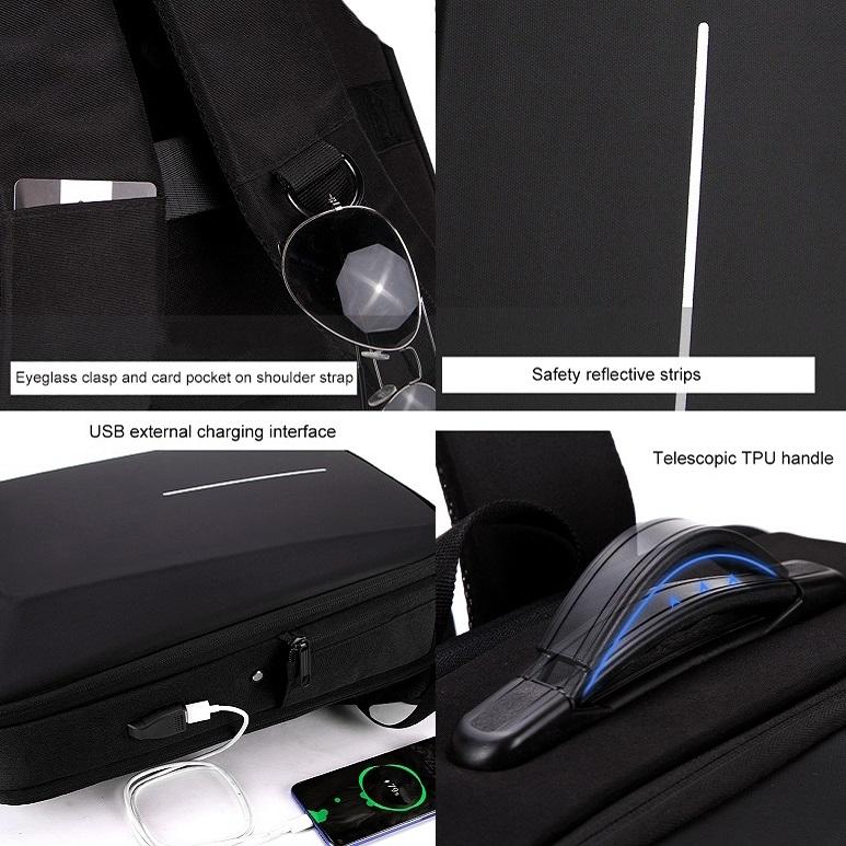 Hard Shell Backpack Alloy Frame Anti-theft Computer Bag for Men Black