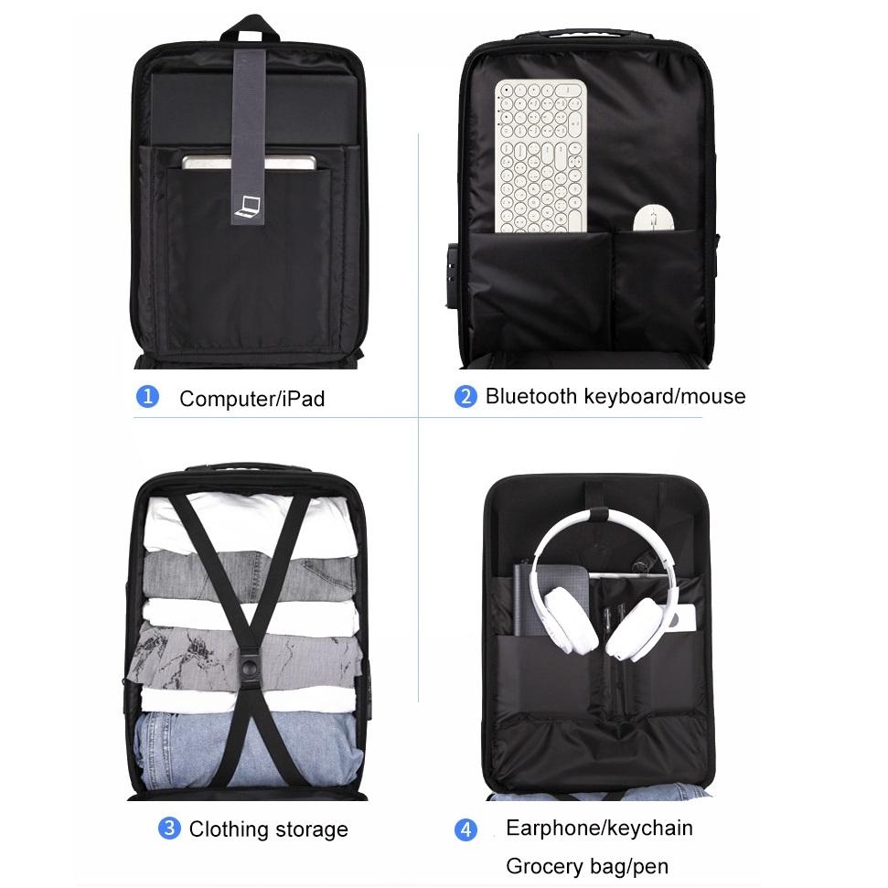 Hard Shell Backpack Alloy Frame Anti-theft Computer Bag for Men Black