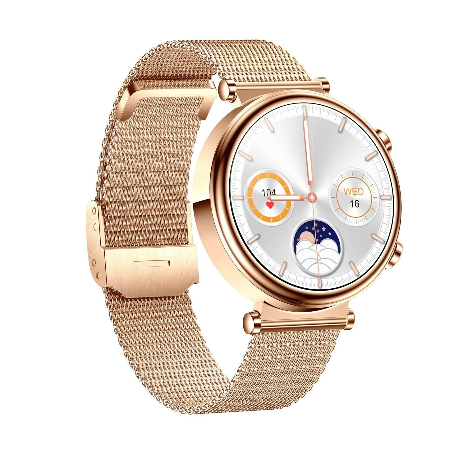 Women Smart Watch With Bt Call Health Tracking And Sos - Compact And Stylish - Rose Gold Pink Leather