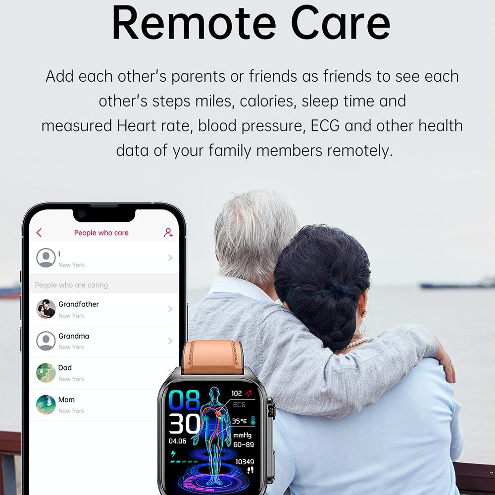 1.96 Inch Ip67 Waterproof Silicone Band Smart Watch Supports Ecg / Remote Families Care / Bluetooth Call / Body Temperature Monitoring - Red