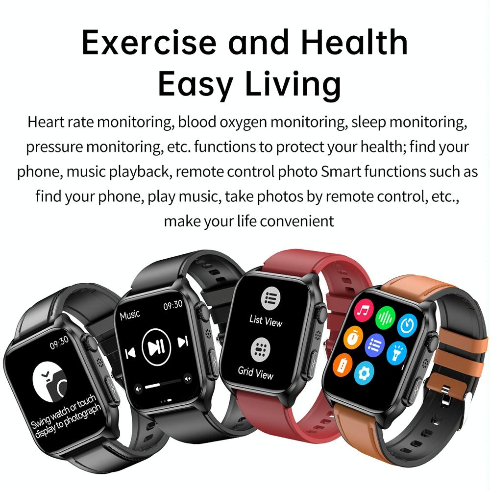 1.96 Inch Ip67 Waterproof Silicone Band Smart Watch Supports Ecg / Remote Families Care / Bluetooth Call / Body Temperature Monitoring - Red
