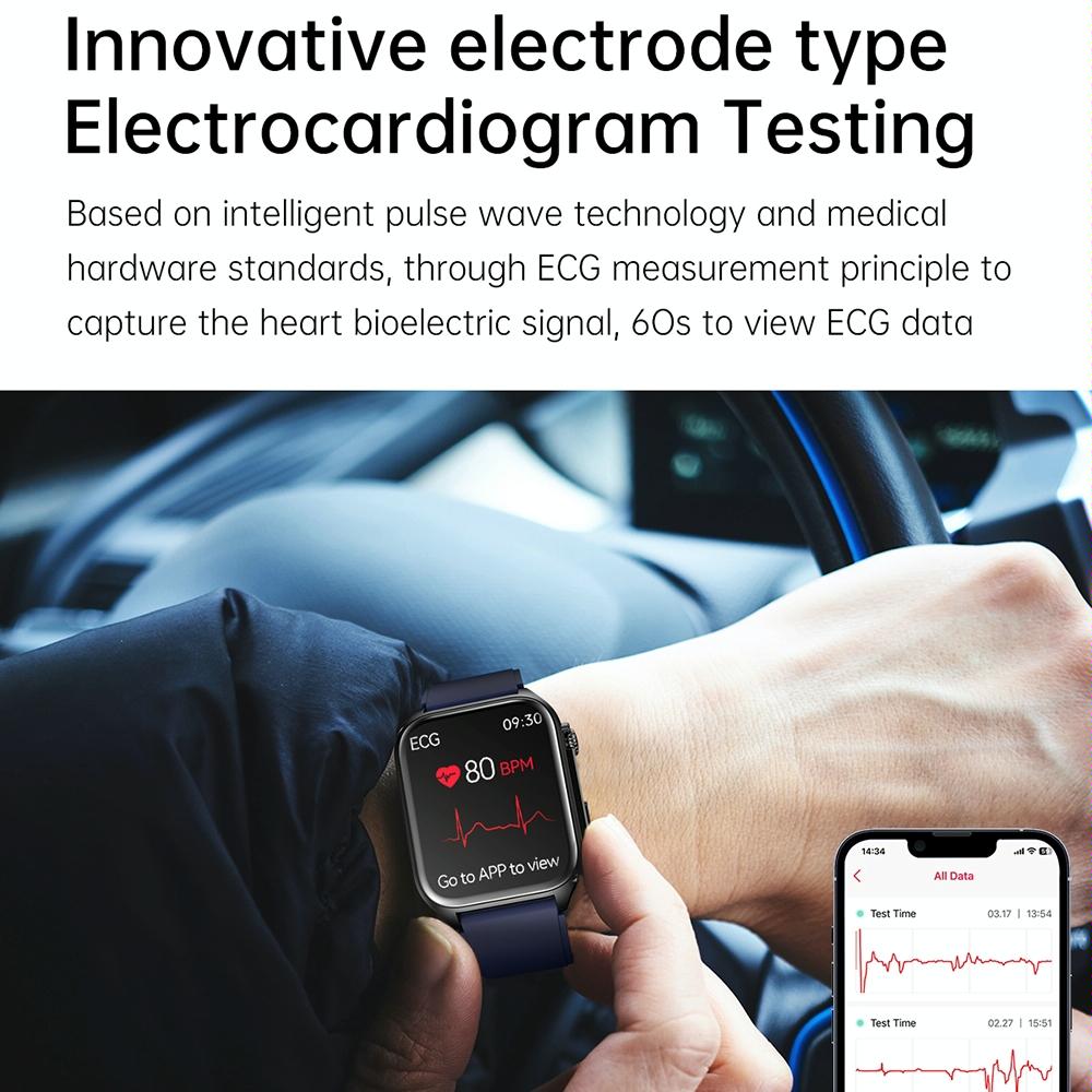 1.96 Inch Ip67 Waterproof Silicone Band Smart Watch Supports Ecg / Remote Families Care / Bluetooth Call / Body Temperature Monitoring - Red