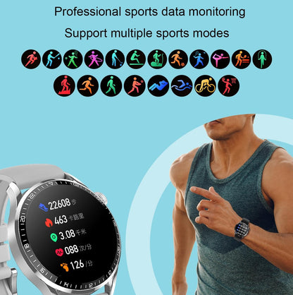 1.32 Inch Heart Rate Detection Smart Watch - Silver + Leather