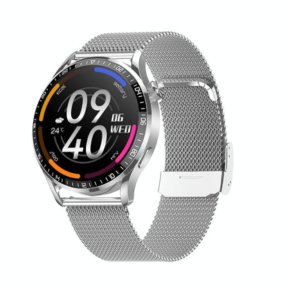 1.32 Inch Heart Rate Detection Smart Watch - Silver + Leather