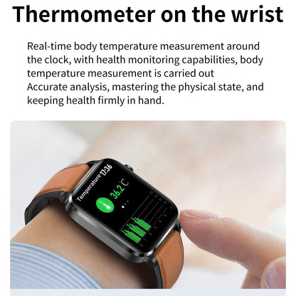 1.7 Inch Hd Square Screen Tpu Strap Smart Watch Supports Body Temperature Monitoring / Blood Oxygen Monitoring - Black