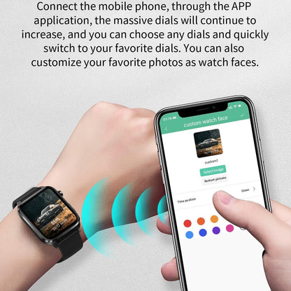 1.7 Inch Hd Square Screen Tpu Strap Smart Watch Supports Body Temperature Monitoring / Blood Oxygen Monitoring - Black