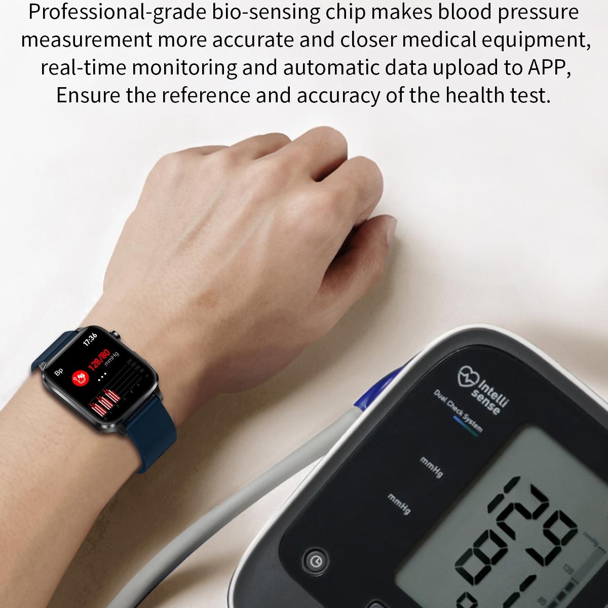 1.7 Inch Hd Square Screen Tpu Strap Smart Watch Supports Body Temperature Monitoring / Blood Oxygen Monitoring - Black