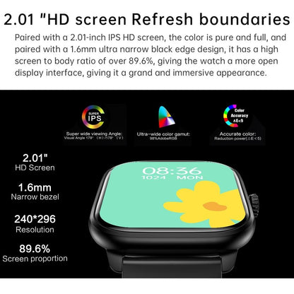 2.01 Inch Ips Hd Screen Smart Watch Supports Bluetooth Call / Health Monitoring Black