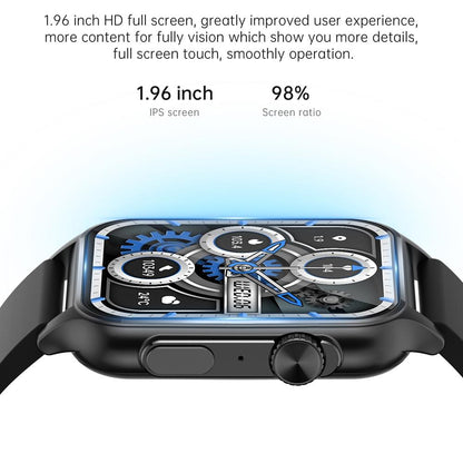 1.96 Inch Ips Screen Smart Watch Supports Bluetooth Calls / Blood Oxygen Monitoring - Black