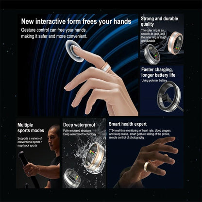 Smart Ring With Heart Rate Blood Oxygen Sleep & Sports Modes - R18 Size 8 - Black