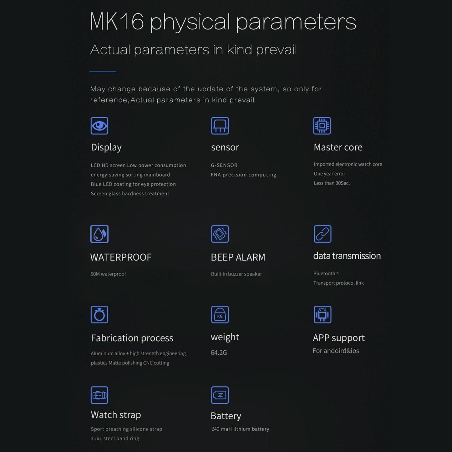 Lcd Screen 50M Waterproof Smart Watch Support Information Reminder / Remote Camera / Walking Motion Monitor Black