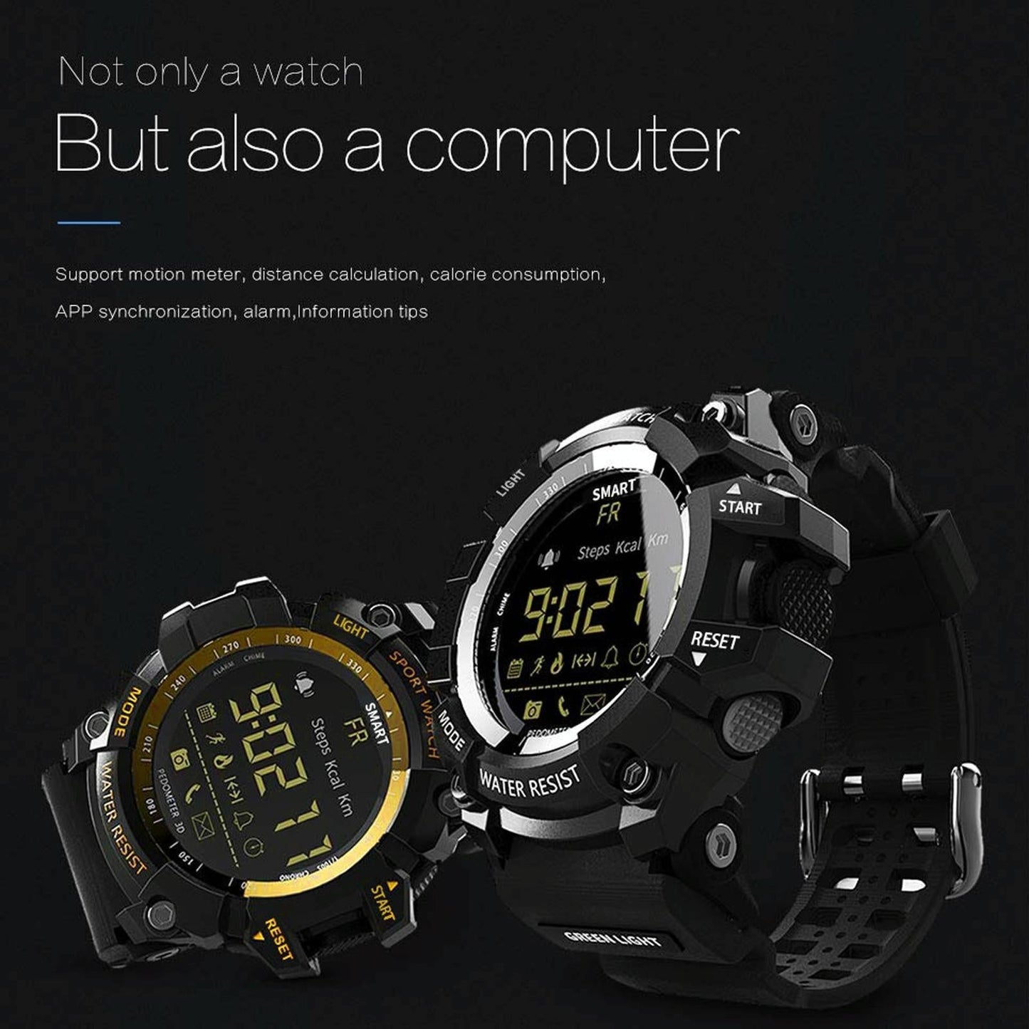 Lcd Screen 50M Waterproof Smart Watch Support Information Reminder / Remote Camera / Walking Motion Monitor Black